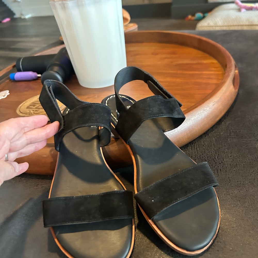 Johnston & Murphy Black Suede Two-Strap Slingback Sandals